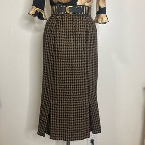 Vtg Chloe brown houndstooth midi skirt fit and flare